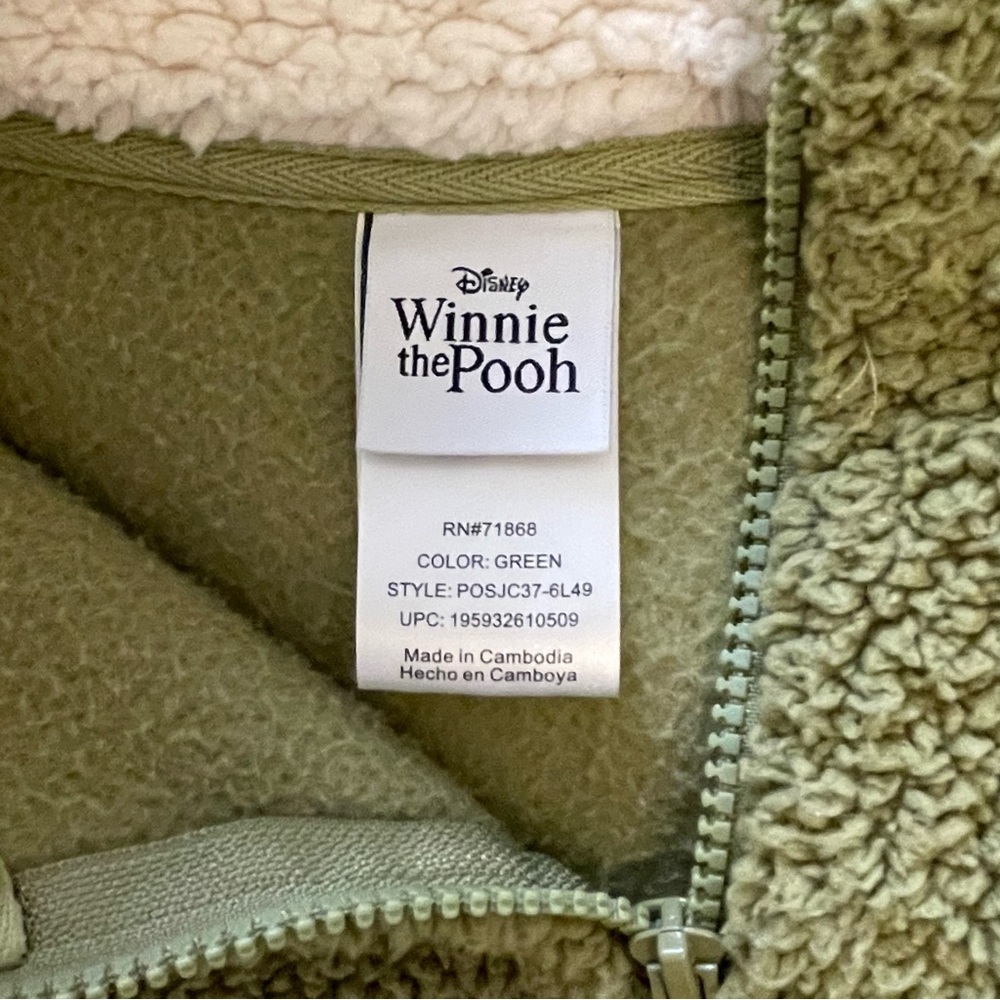 Disney Winnie the Pooh Fuzzy Green Sherpa Quarter Zip Pullover Sweatshirt - Picture 5 of 13